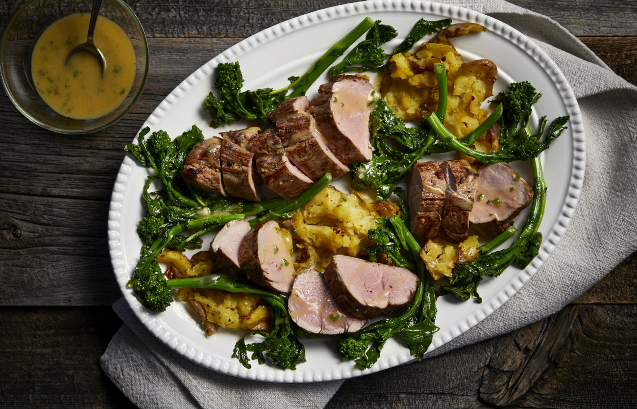 Veal Fillet, Crushed Fingerling Potatoes, and Rapini with a Honey and Chervil Vinaigrette